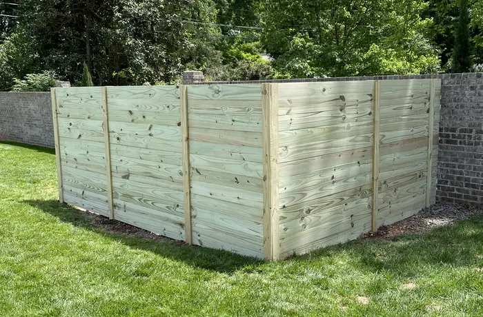 Custom horizontal wood fence corner — Charlotte NC
