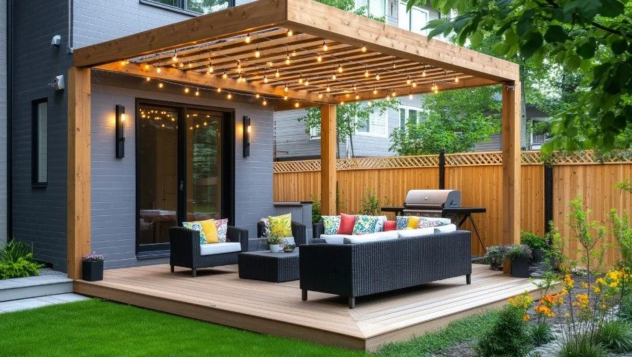 Outdoor living space with pergola — Hunter's Landscaping