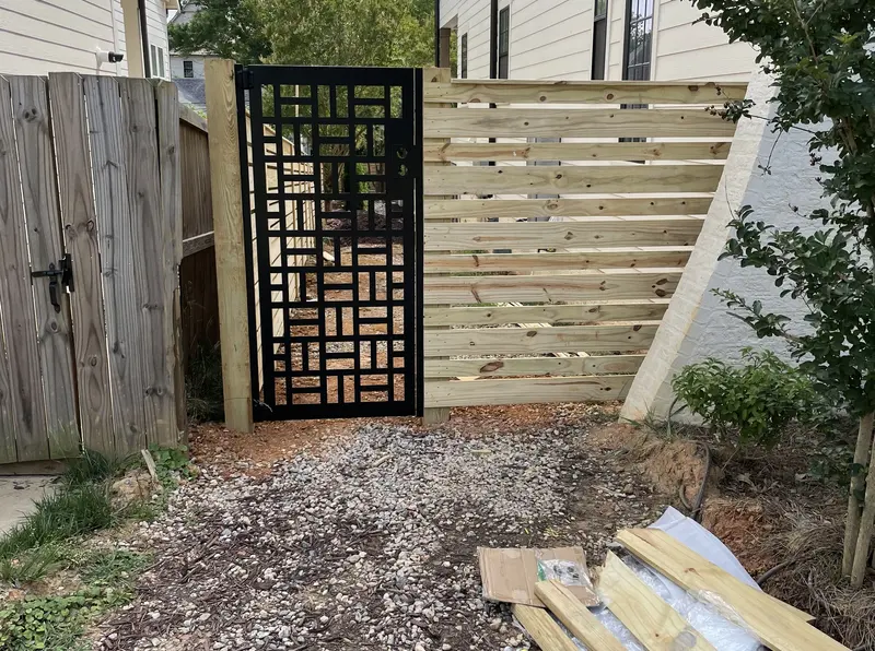 Modern horizontal wood fence and gate — Charlotte NC